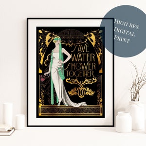 Funny Bathroom Sign | Art Deco Bathroom Decoration | Vintage Art Noveau Print | Maximalist Wall Decor | Art Deco Wall Art