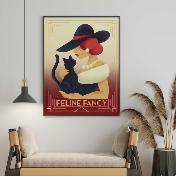 Art Deco Art Print | Funny Cat Poster | Maximalist Decor | Art Deco Cat Home Decor | Preppy Room Decor