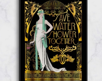 Funny Art Deco Bathroom Print | Art Noveau Bathroom Decoration | Maximalist Wall Decor