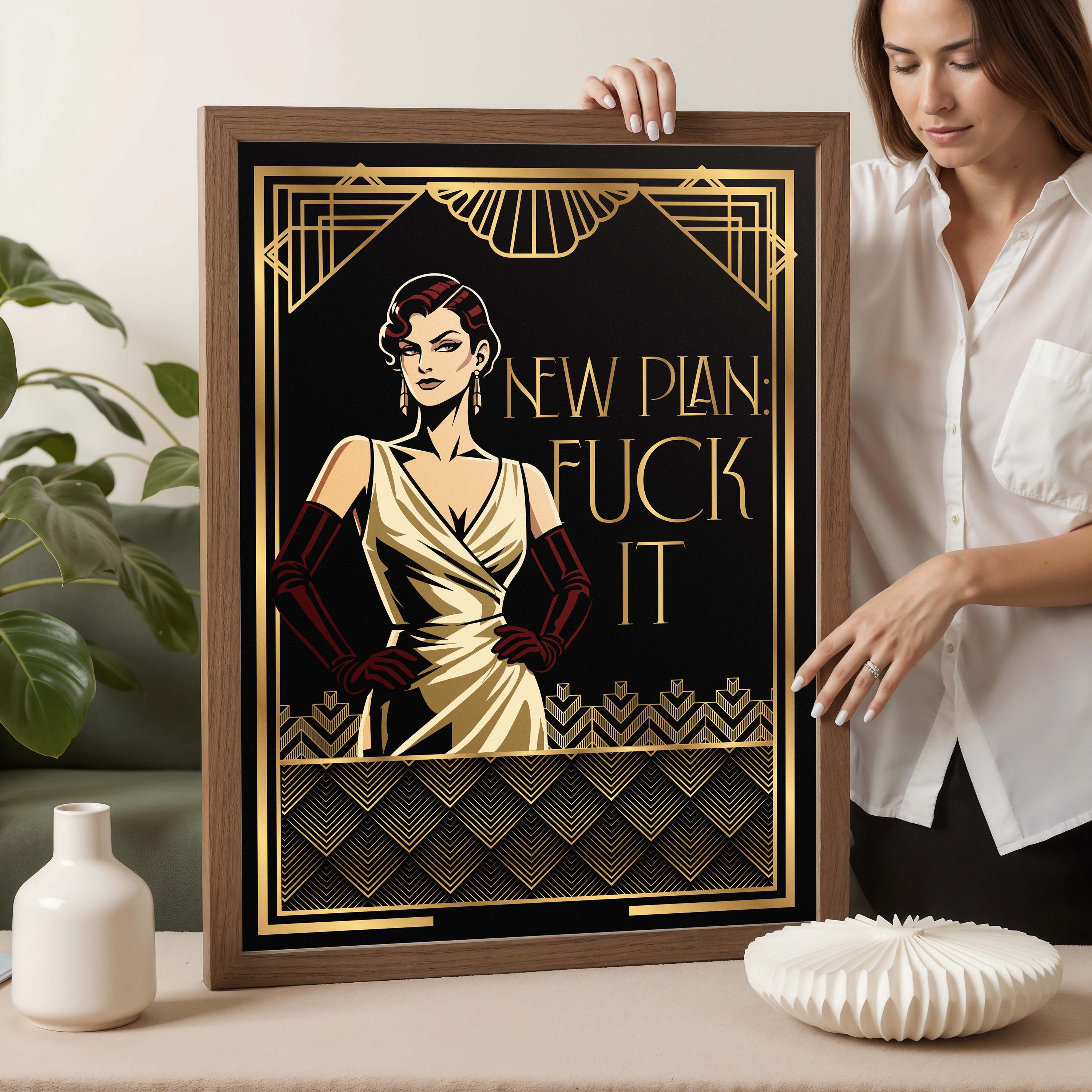 Art Deco Glam Poster “new Plan” | Vintage Flapper Wall Art Bold ...