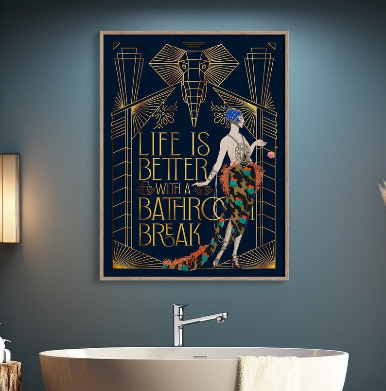 Art Deco Poster: Lustiger Jugendstil inspirierter Druck für das moderne Badezimmer | Einweihungsparty Geschenkidee Bild 1