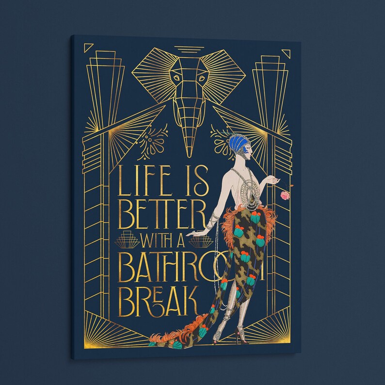 Art Deco Poster: Lustiger Jugendstil inspirierter Druck für das moderne Badezimmer | Einweihungsparty Geschenkidee Canvas