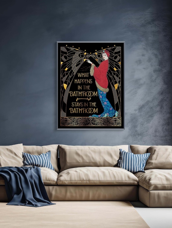 Art Deco Poster | Vintage Art Noveau Print | Maximalist Wall Decor | Art Deco Wall Art Print | Funny Bathroom Decor | Art Deco Decor