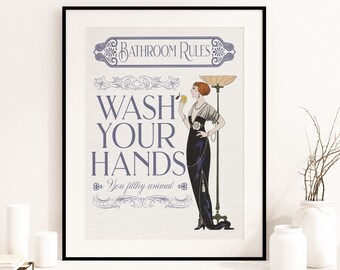 Funny Bathroom Print | Art Deco Wall Decor | Art Deco 1920' Poster | Maximalist Wall Art