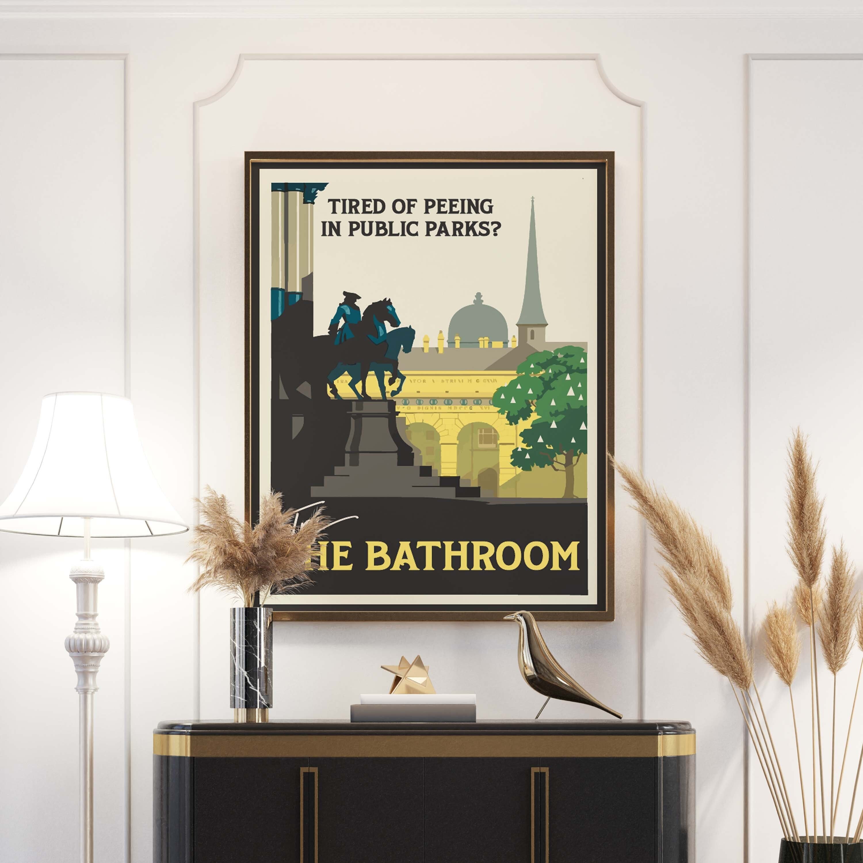 Art Deco Travel Poster | Funny Bathroom Sign | Maximalist Wall Decor ...