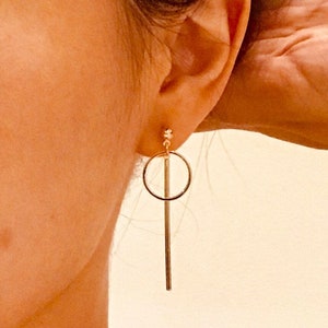 Gold geometric dangle earrings, Bar and hoop earrings, Circle dangle earrings, Minimalist earrings, geometric hoops [Nickel Free!]