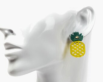 Pineapple Earrings, Pineapple Studs, Pineapple dangle, Acrylic Pineapple Earrings, 3D Pineapple Earrings, Hawaiian Earrings [Nickel-free!]
