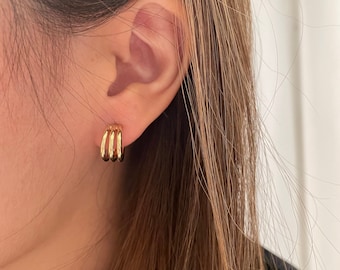 Triple hoop earring, Triple band studs, Minimalist earrings, sleeper hoops, huggie earrings, endless hoops [Nickel-free!]