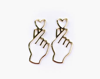 Finger Heart Earrings, K-POP Finger Heart Earrings, Korean souvenirs, simple studs, K-Pop earrings, Korean earrings, [Nickel-free!]