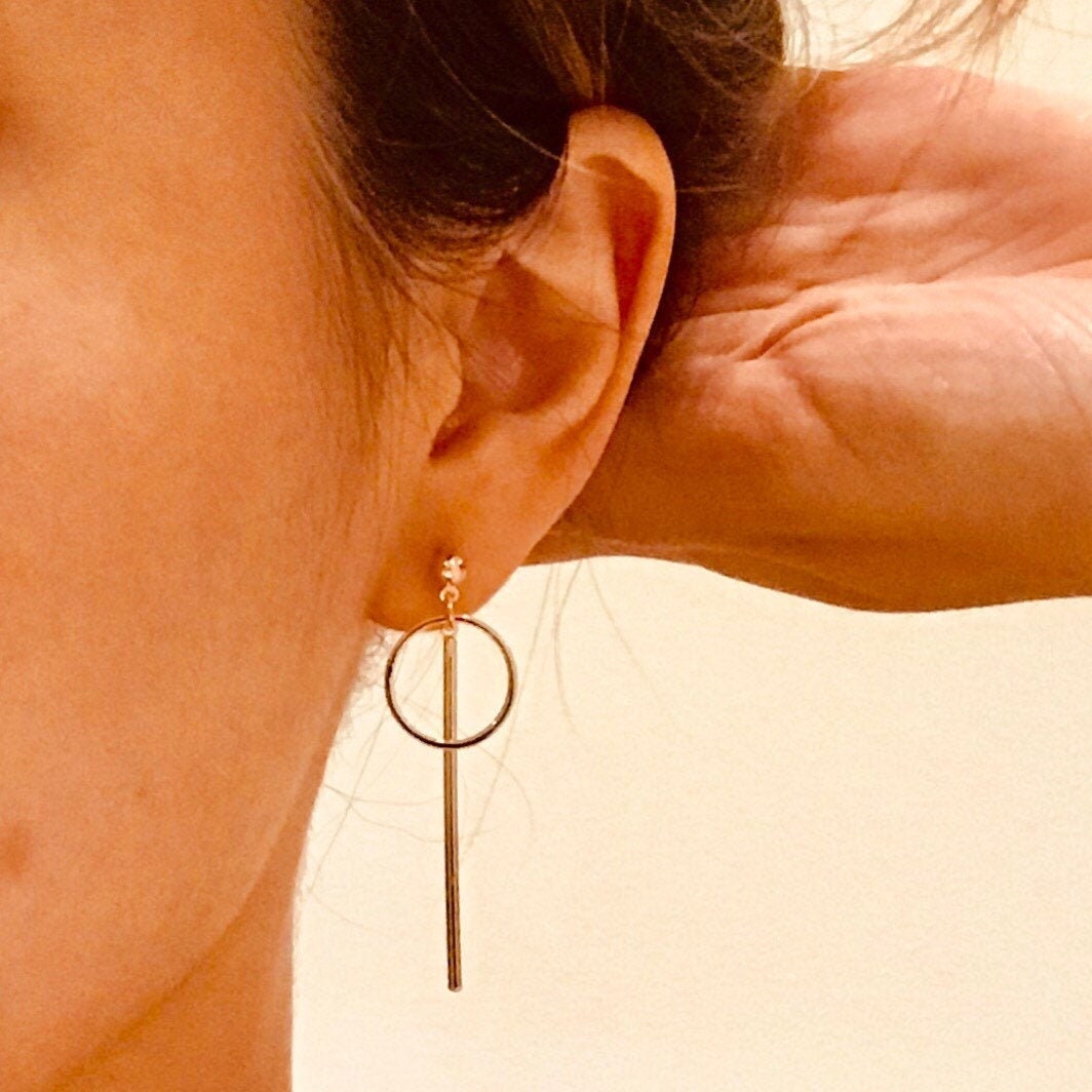 Gold Geometric Dangle Earrings Bar and Hoop Earrings Circle
