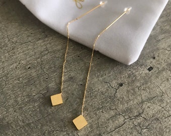Minimalist gold drop earrings / gold lace earrings / threader earrings / thin gold earrings / gold threader [Nickel-free!]