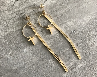 Cross chain earrings, gold cross studs, cross chandelier earrings, cross dangle, bar and hoop cross, [Nickel-free!]