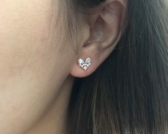 Dainty heart studs, cubic heart earrings, rose gold heart pendant earrings, tiny heart earrings, rose gold heart earrings [Nickel-free!]