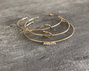 Triple gold bangle bracelets, thin gold bangles,  open bangle bracelets, simple gold bracelets, open bangle in gold