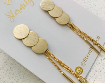 Three plate gold chandelier earrings, gold plate chandelier earrings, chain drop earrings in gold, gold overlay earrings [Nickel-free!]