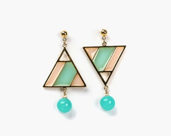 Geometrical triangle earrings, triangle drop earrings, turquoise triangle dangle earrings, triangle ornament earrings
