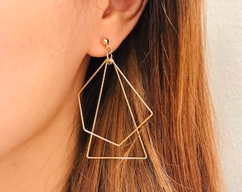 Oversized geometrical earrings, geometrical open dangle earrings, large gold statement earrings, pentagon earring, statement [Nickel-free!]