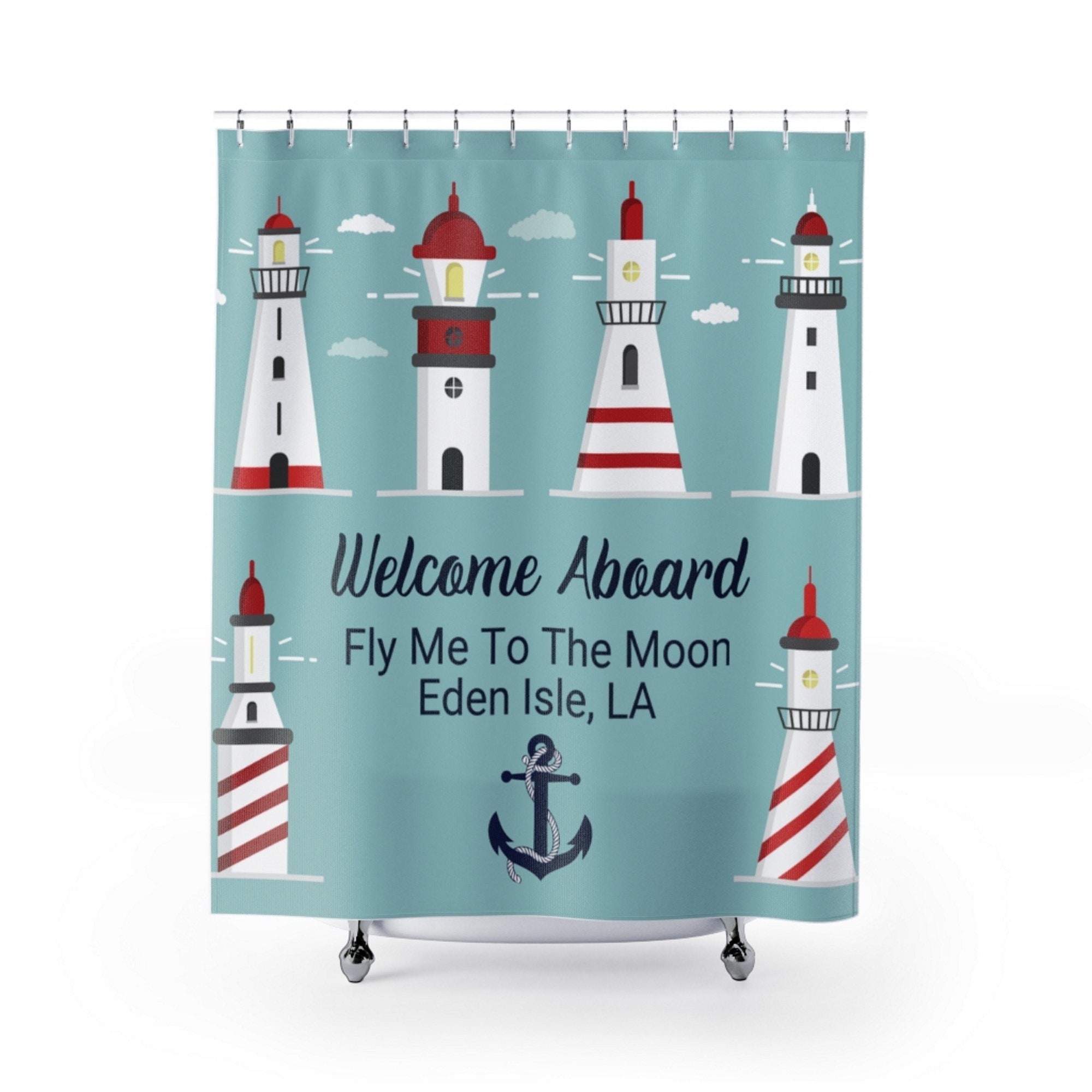 Custom Lighthouse Nautical Shower Curtain Personalized Boat Etsy