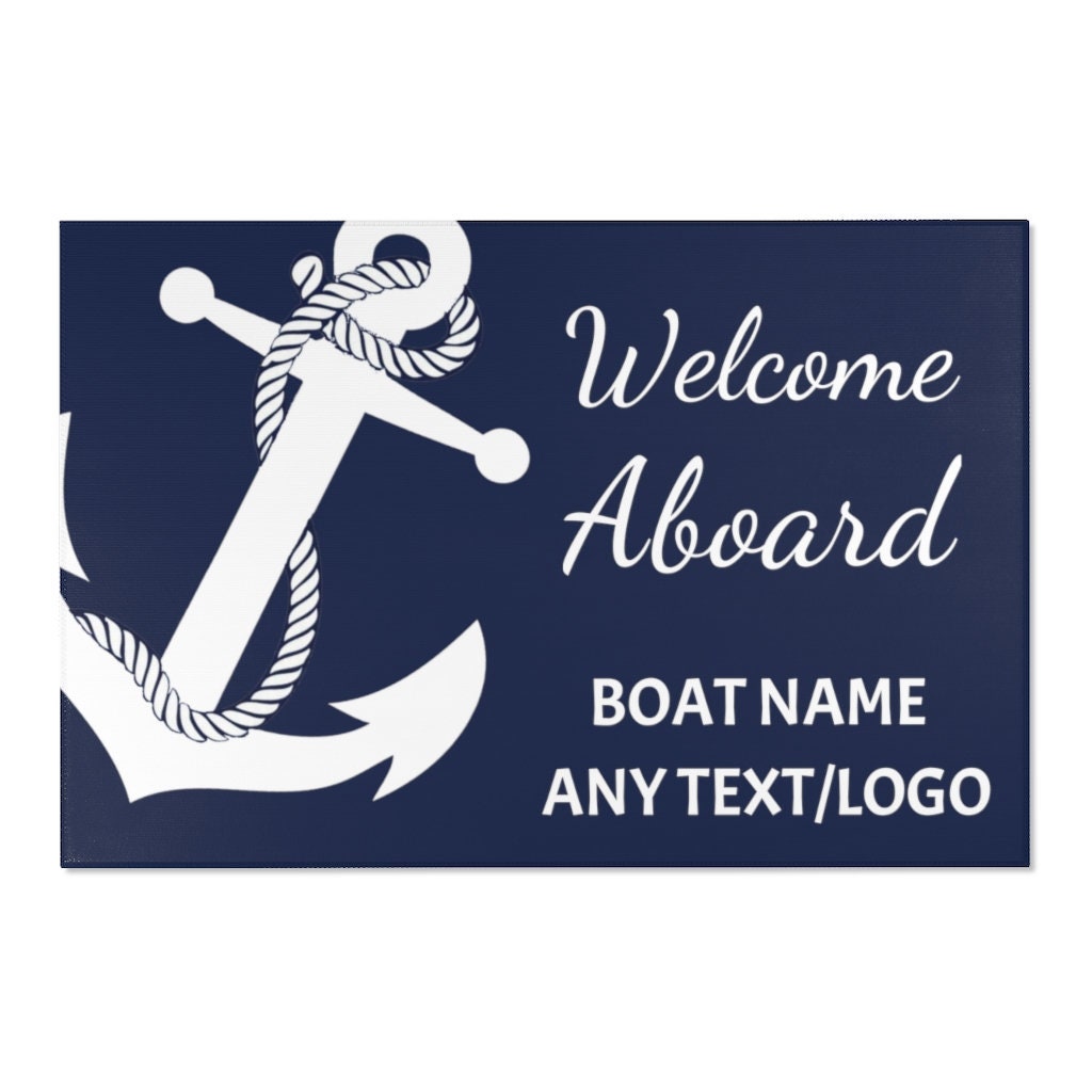 Personalized Welcome Aboard Anchor Sailing Rug Gift, Custom Yacht Mat…
