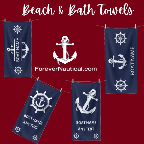  Anchor Bath Hand Towel 2 Pcs Absorbent Nautical White