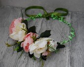 Ivory flower crown Pink Wedding flower crown Baby shower crown Flower girl crown Photo shoot crown Pink floral crown