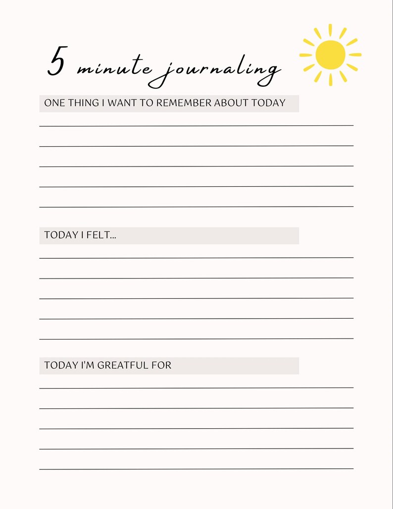 5 Minute Journal Printable Minimalist Design Letter Size Print as Many ...