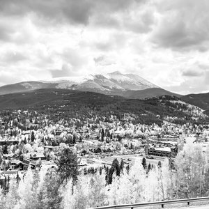 Breckenridge, Colorado Downtown Digital Print, Fall Mountain Photo, Black and White, Mountain Picture