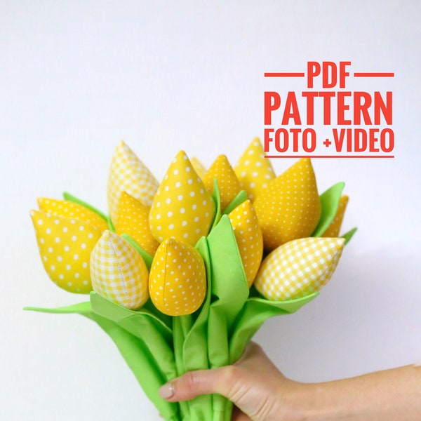 Tulpe PDF Schnittmuster, Stoffblumen Video-Tutorial, Tilda Tulpe DIY Basteln, Haus Wohnung Dekor an Ostern