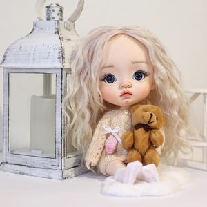 Qbaby BJD Doll with Kitten ears, Handmade unique Art Doll, Collectible BJD, Unique OOAK Doll, Cute Easter gift for girl, One of a Kind doll