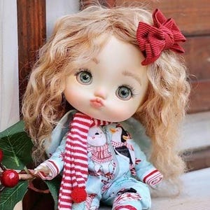Ball jointed OOAK Doll with a little Reindeer, Qbaby custom Doll in full Outfit set, Unique Art Doll, One of a Kind gift doll, Birthday gift