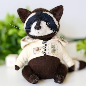 OOAK Weighted Plush Raccoon Toy, Custom Soft Sculpture Animal, Handmade Plush Art Doll, Collectible Raccoon Gift, Realistic Stuffed Toy gift