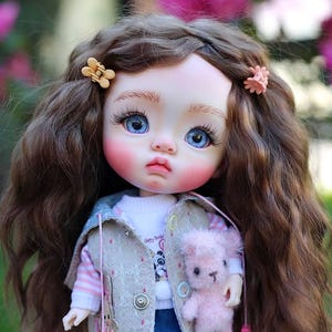 Cute OOAK Art Doll, Handmade Collectible BJD Doll as Christmas gift, Unique Custom Brunette Doll, Collectible Gift for Girls, Elegant Doll