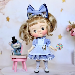 Alice in Wonderland OOAK Doll, Collectible Art Doll with Clothes, Unique Qbaby Doll, Custom Ball Jointed Doll, Birthday Gift, Art BJD Doll