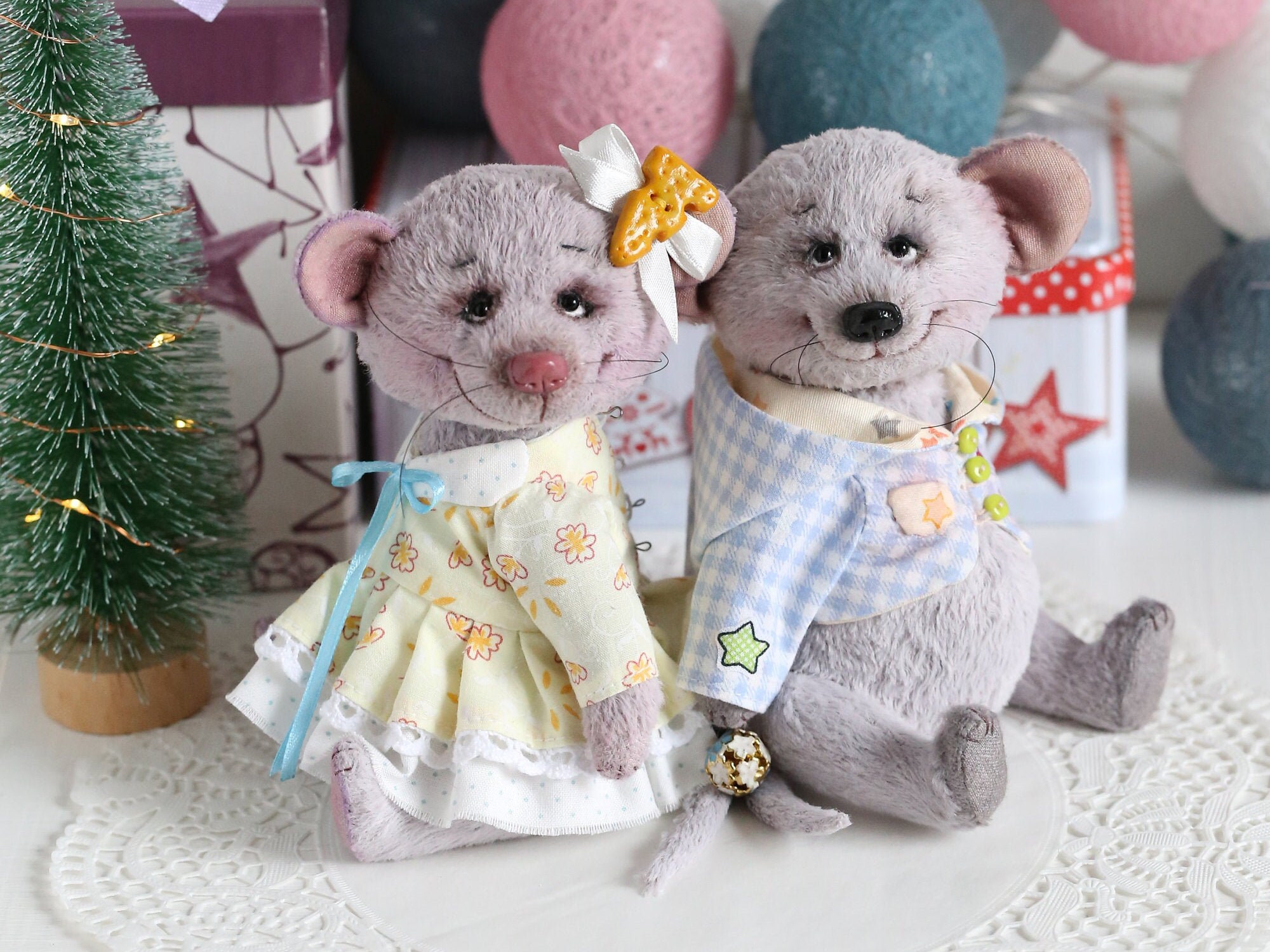 Stuffed teddy mouse figurine, small rat toys couple as valentine's day gift, plush mouse toy as Christmas gift, stuffed rat teddy bear doll