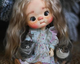 One of a Kind Custom BJD Doll, BJD Art Doll,  Articulated Art Doll, OOAK Custom Ball Jointed Qbaby Doll, Mother's day, Easter gift