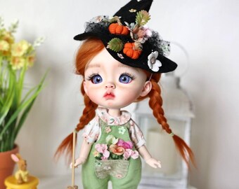 OOAK BJD Witch Art Doll: Custom Articulated Cute witch as Halloween Decor