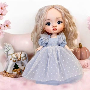 OOAK BJD Doll in Puffy dress, Elegant ball jointed doll, Unique Art Doll, collectible gift for her, Doll with Outfit Set, birthday day gift.