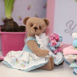 Stuffed little teddy bear toy as Christmas stocking gift, plush doll teddy bear as birthday baby gift, OOAK artist bear toy, kids room decor