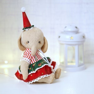 Stuffed elephant teddy toy as Christmas gift, circus elephant doll animal decor, collectible OOAK elephant toy, plush elephant Birthday gift
