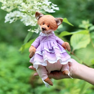 Stuffed teddy fox plush animal toy as nursery room decor, fox art rag doll as Christmas gift, OOAK custom plushies teddy fox figurines,