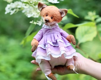 Stuffed teddy fox plush animal toy as nursery room decor, fox art rag doll as Christmas gift, OOAK custom plushies teddy fox figurines,