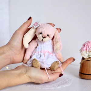 Stuffed Pink Teddy Rabbit Toy as Christmas Gift, Small Teddy Bunny Art ...
