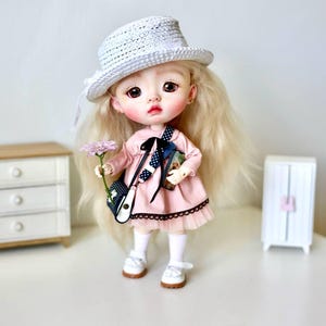 OOAK BJD Doll Pastel Girl, Handmade Doll with Clothes Full Set, Custom Art Doll Gift for Daughter, Doll for Collectors, Cute Birthday Gift