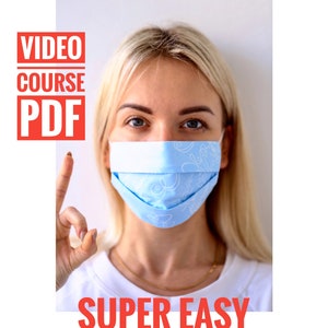 Easy face mask pattern PDF, adult face mask tutorial, reusable face mask digital instant download, Sewing face mask for protection