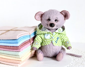 Stuffed teddy mouse toy figurines as easter gift, artist teddy plush rat toy as birthday gift,art textile ooak rat doll, totem rat toy decor