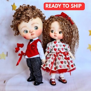 Custom BJD Doll 24cm, OOAK Handmade Ball jointed Doll Couple Full Set, Collectible Resin Сute Doll, Unique Gift for Doll Lover, Wedding gift