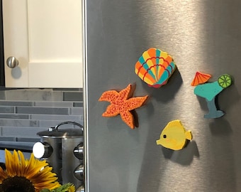 Set of 4 Beach Magnets, Cute Magnet Set, Fridge Magnets Set, Magnets Beach, Beach Lovers Gift, Margarita Gift, Margarita Lover