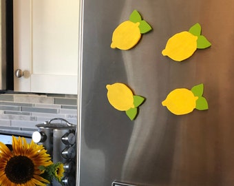 Set of 4 Lemon Magnets, Food Magnets, Lemon Slices, Cute Fridge Magnet, Fun Magnets, Cute Fridge Magnets, Unique Magnets, Lemon Wood Decor