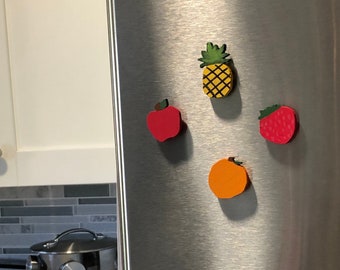 Set of 4 Wood Fruit Magnet Set, fridge magnet food, cute magnet set, strong magnets, mini magnets, cute fridge magnets, fun magnets
