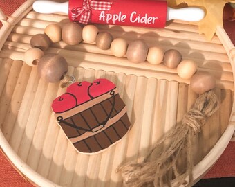 Apple Bucket Autumn Garland, Wood Bead Garland, Fall Garland, Tassel Garland, Tiered Tray Beads, Wooden Bead Garland, Apple Cider Garland